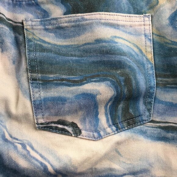 BDG Womens Jeans Size 32 Flare Leg Y2K Blue Marble Print Casual High Rise Hippie - Picture 12 of 16
